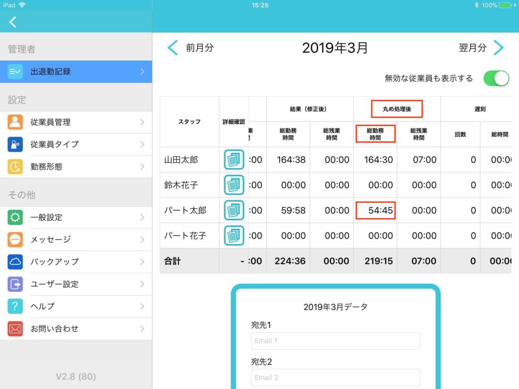総勤務時間の見方